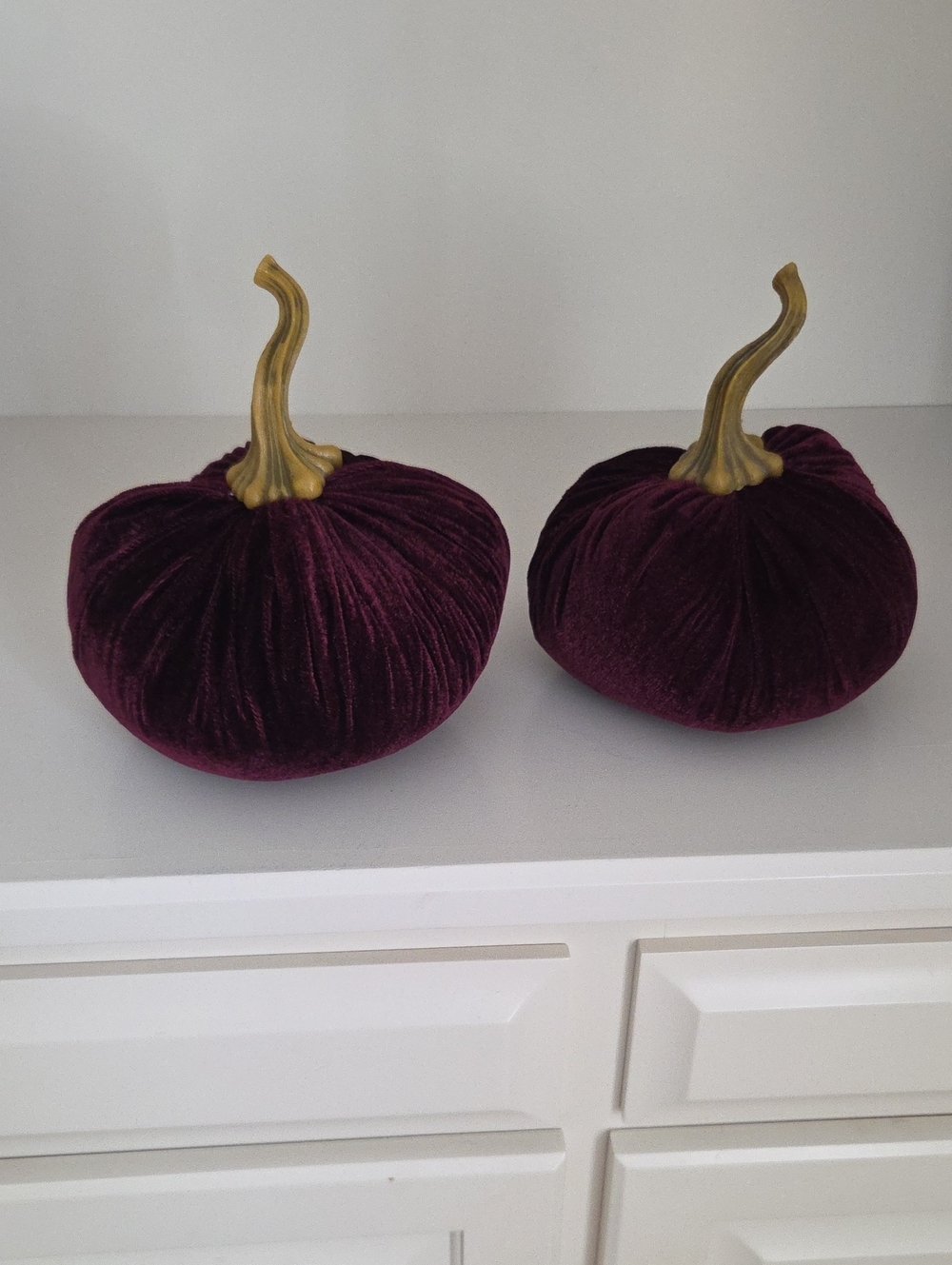 Hobby Lobby Velvet Pumpkins in Plum with Gold Stems